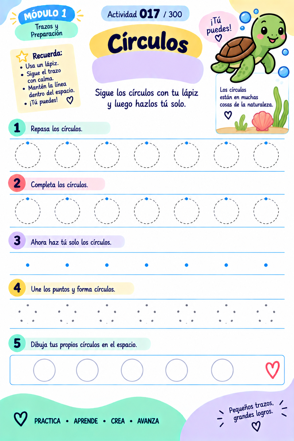 Página real del material: actividad de círculos del Módulo 1